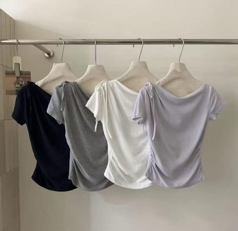 One-Shoulder Drawstring Top